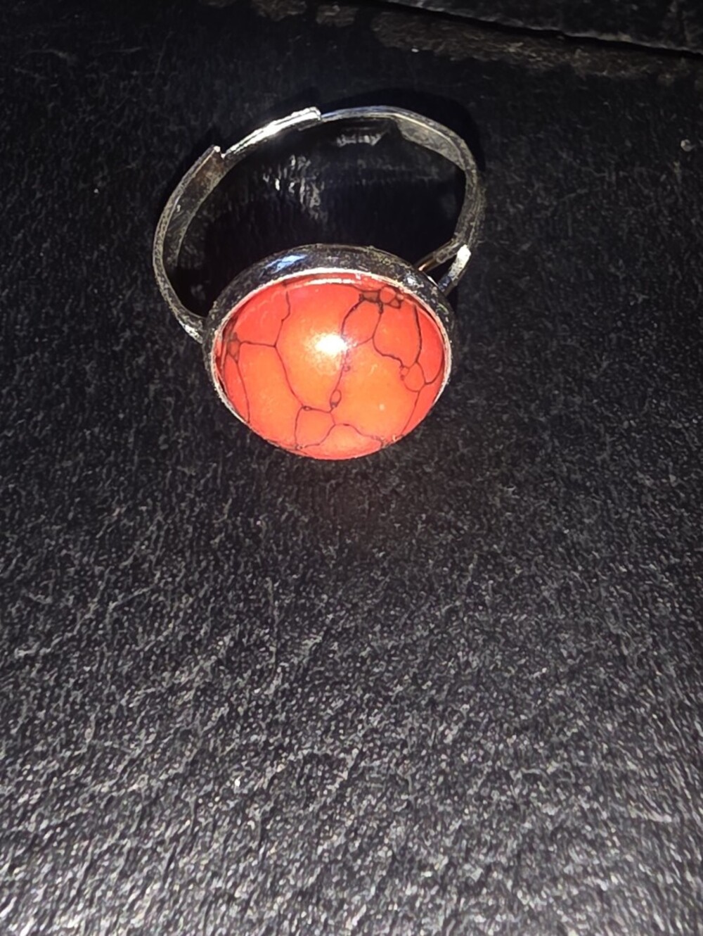 Handmade Red Turqoise Gemstone On Adjustable Silver Tone Ring
